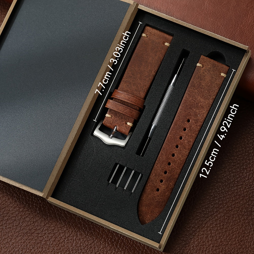 Vintage Genuine Leather Watch Strap 20mm 22mm Exquisite Gift Box Packaging, Men'S Frosted Casual Watch Band