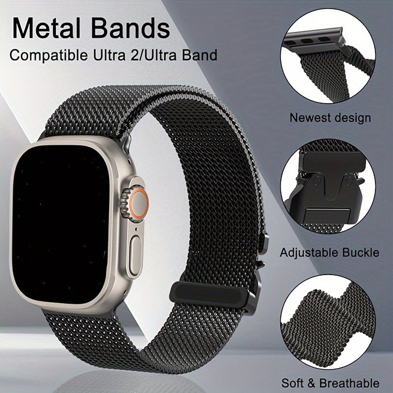 Milanese Mesh Stainless Steel Milanese Mesh Strap | 1pc | Stainless Steel | Adjustable Length | for iWatch Ultra SE S10-1 Series, iWatch 38\u002F40\u002F41\u002F42\u002F44\u002F45\u002F46\u002F49mm Models