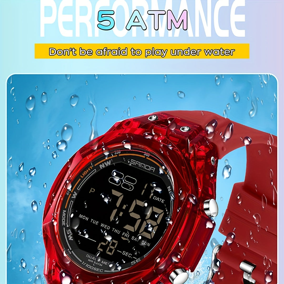 SANDA Men'S & Women'S Digital Watch, Semi-Transparent Case, Countdown, Alarm Clock, Dual Time, Night Light, 5ATM, Sports Watch, Commuting\u002FExam\u002FSports, SANDA