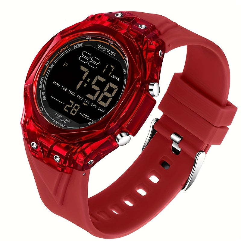 SANDA Men'S & Women'S Digital Watch, Semi-Transparent Case, Countdown, Alarm Clock, Dual Time, Night Light, 5ATM, Sports Watch, Commuting\u002FExam\u002FSports, SANDA