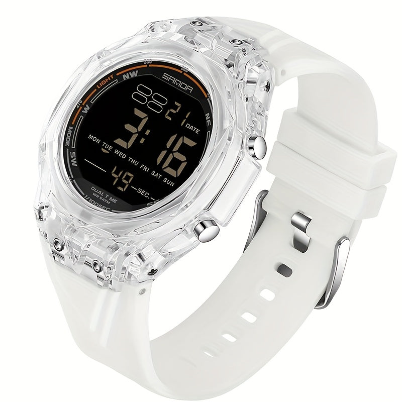 SANDA Men'S & Women'S Digital Watch, Semi-Transparent Case, Countdown, Alarm Clock, Dual Time, Night Light, 5ATM, Sports Watch, Commuting\u002FExam\u002FSports, SANDA