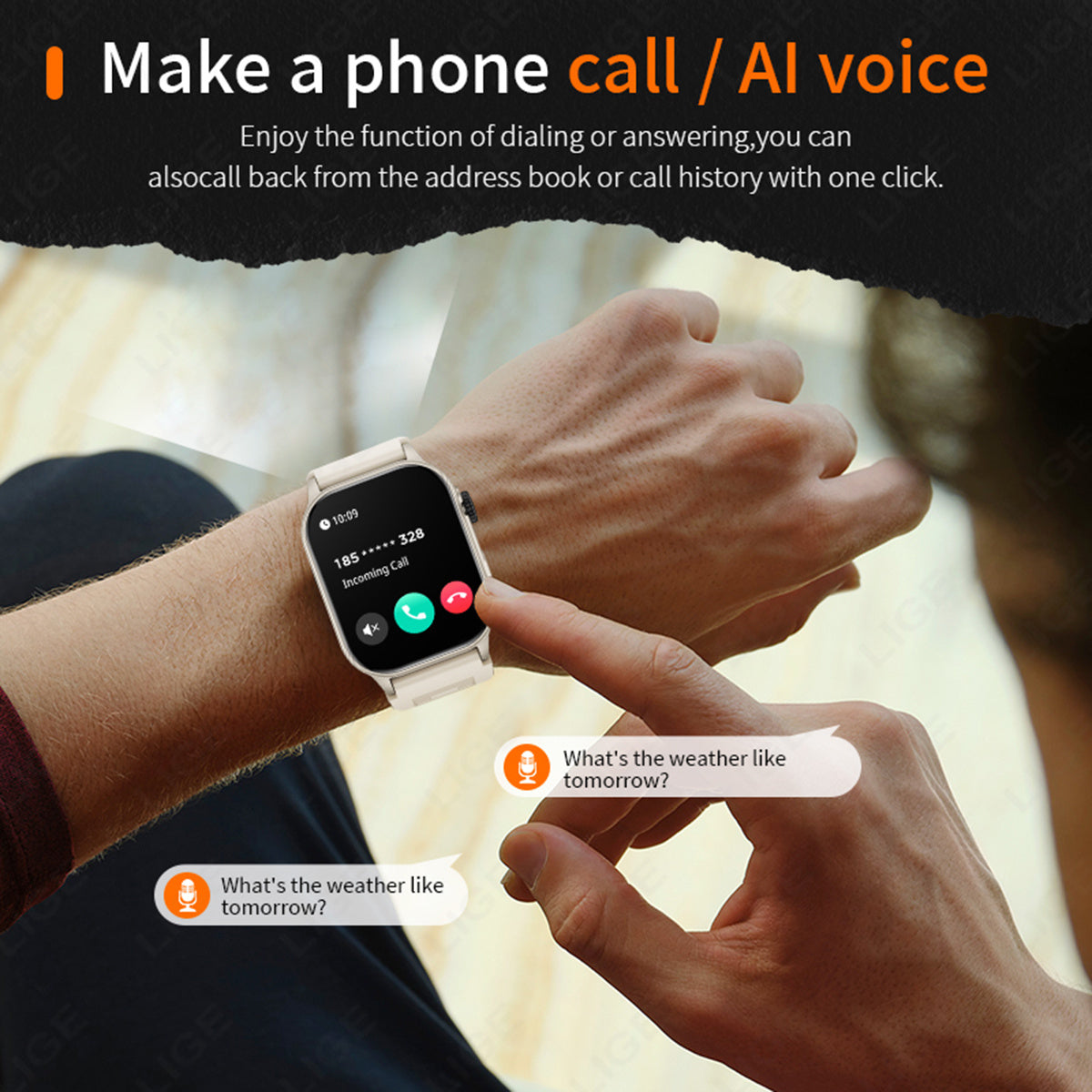LIGE New Smart Watch LED Flashlight 2.01-inch High-definition Large Screen 370mAh Wireless Call Weather Forecast AI Voice Assistant Dial 100+ Scientific Sports Modes Rich Applications Reminder Function Sports Watch Gift for Men And Women