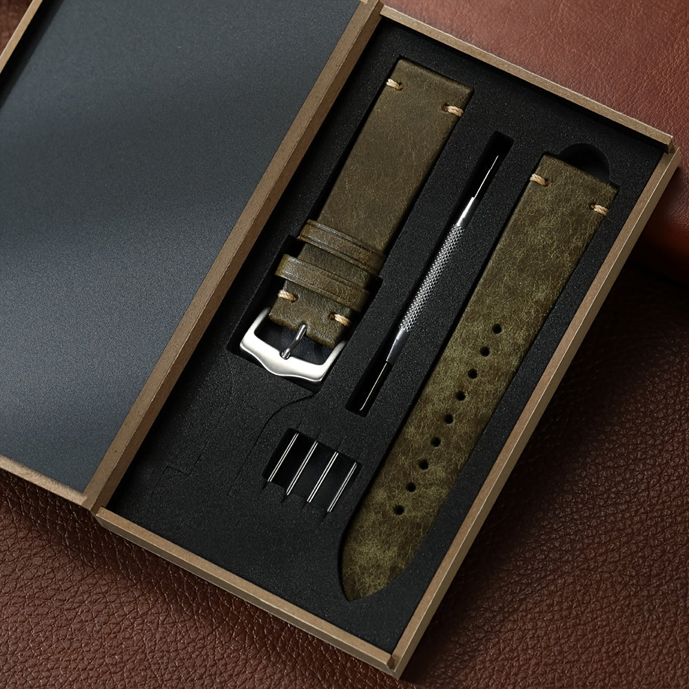 Vintage Genuine Leather Watch Strap 20mm 22mm Exquisite Gift Box Packaging, Men'S Frosted Casual Watch Band