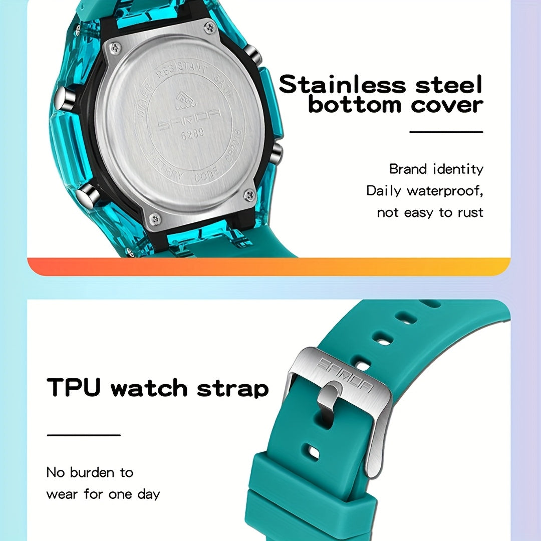 SANDA Men'S & Women'S Digital Watch, Semi-Transparent Case, Countdown, Alarm Clock, Dual Time, Night Light, 5ATM, Sports Watch, Commuting\u002FExam\u002FSports, SANDA