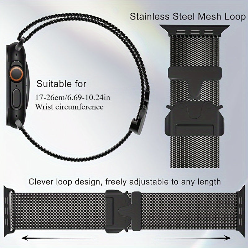 Milanese Mesh Stainless Steel Milanese Mesh Strap | 1pc | Stainless Steel | Adjustable Length | for iWatch Ultra SE S10-1 Series, iWatch 38\u002F40\u002F41\u002F42\u002F44\u002F45\u002F46\u002F49mm Models