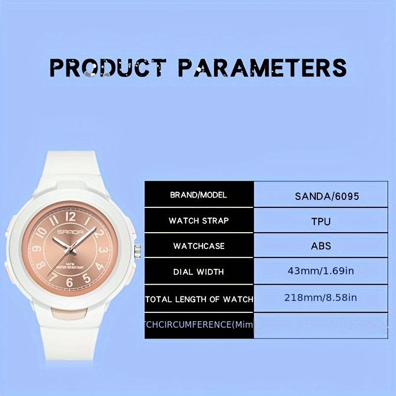 SANDA sports watch for men and women - 1968.5 inch waterproof, rubber strap, quartz movement, round dial, waterproof strap stopwatch, 24-hour display, electronic drive, wireless function, unisex outdoor multi-function watch with luminous light