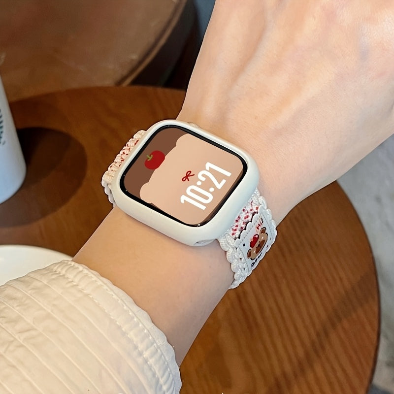 Y2K Summer Stylish Bear Magnetic Nylon Strap + Case for Apple Watch 10 Ultra 9 8 7 6 SE 5 Cute Knitting Breathable Band for iwatch 42mm 46mm 49mm 45 40 42 44 38 Gift