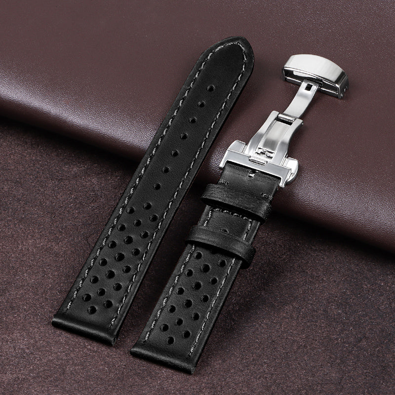 Vintage Cowhide Watchband 20Mm 22Mm Breathable Matte&Oil Leather Watch Strap Butterfly Buckle Men Women Bracelet