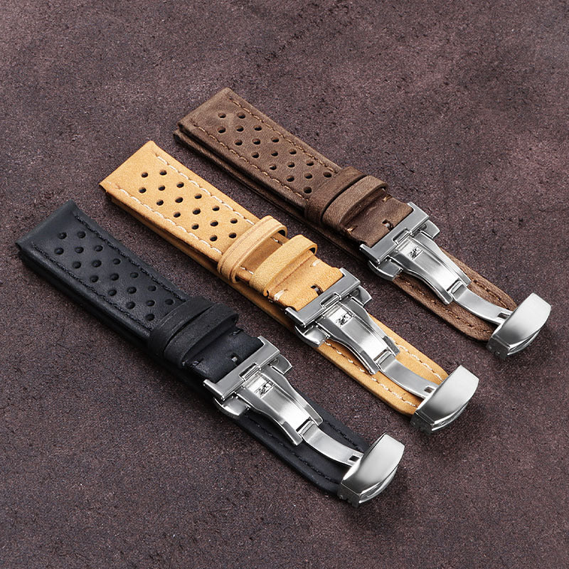Vintage Cowhide Watchband 20Mm 22Mm Breathable Matte&Oil Leather Watch Strap Butterfly Buckle Men Women Bracelet