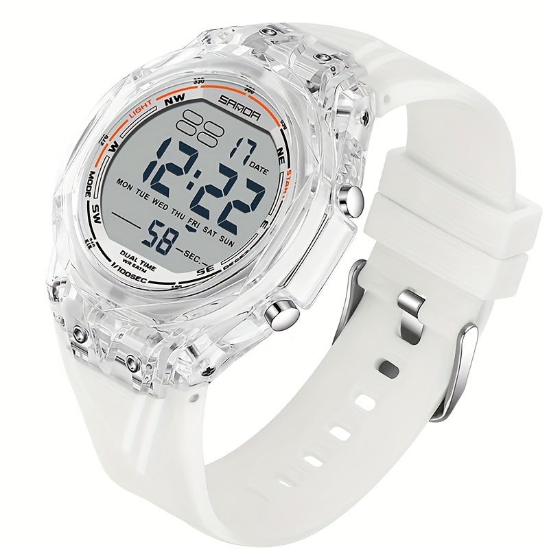 SANDA Men'S & Women'S Digital Watch, Semi-Transparent Case, Countdown, Alarm Clock, Dual Time, Night Light, 5ATM, Sports Watch, Commuting\u002FExam\u002FSports, SANDA
