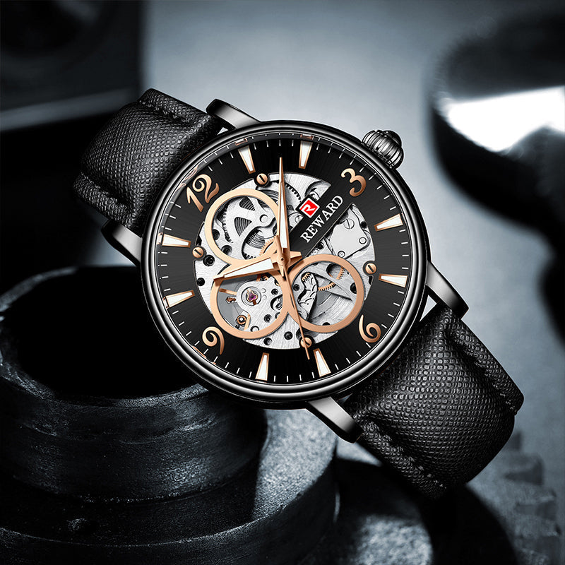 Men's Business Mechanical Watch with Leather Strap
