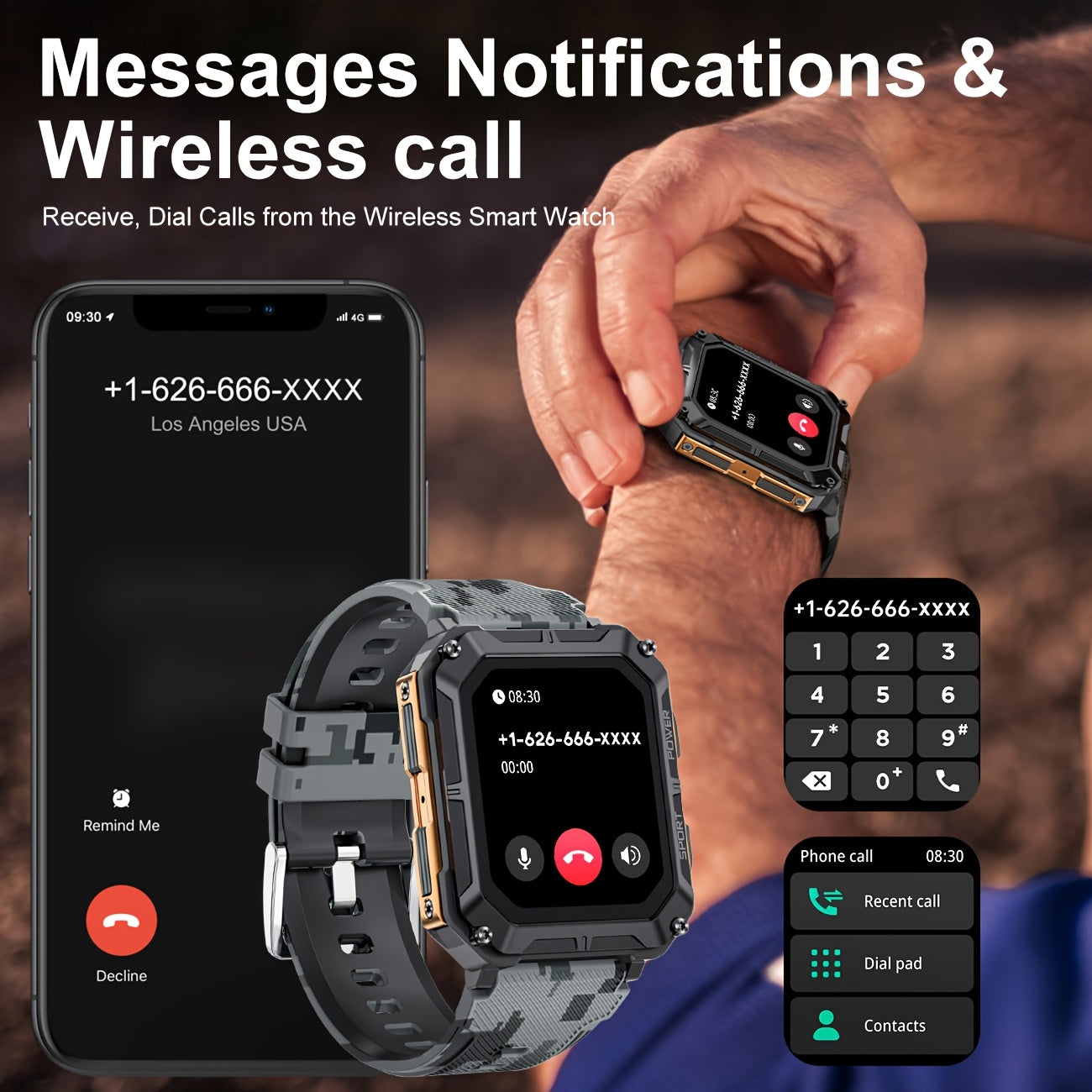 1pc LIGE Men'S Smart Watch, 1.83" HD IPS Display, Wireless 5.0, 120+ Sports Modes, Notifications, USB Charging, Lithium Polymer Battery, Hybrid Style, Non-Waterproof, with Hook-and-Eye Clasp