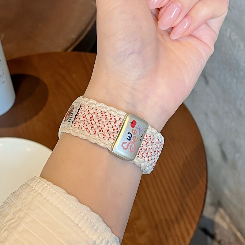Y2K Summer Stylish Bear Magnetic Nylon Strap + Case for Apple Watch 10 Ultra 9 8 7 6 SE 5 Cute Knitting Breathable Band for iwatch 42mm 46mm 49mm 45 40 42 44 38 Gift