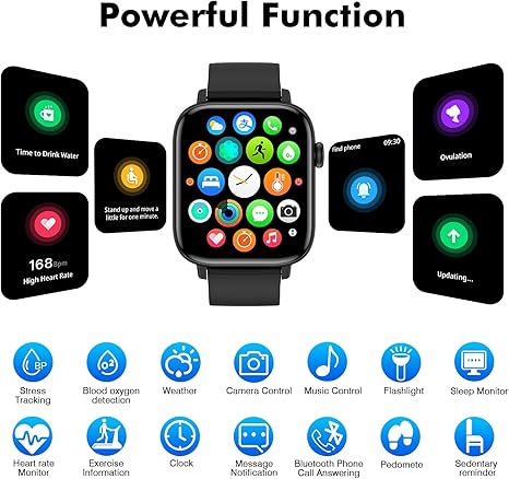 Smart Watch for Android iPhone, 1.9 Inch Fitness Tracker (Answer/Make Calls) IP 67 Waterproof Sports Digital Watch, Blood Pressure Heart Rate Monitor Pedometer Sleep Tracker