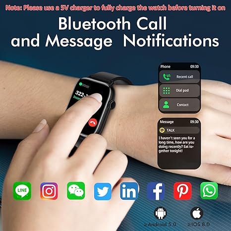 Smart Watch for Android iPhone, 1.9 Inch Fitness Tracker (Answer/Make Calls) IP 67 Waterproof Sports Digital Watch, Blood Pressure Heart Rate Monitor Pedometer Sleep Tracker