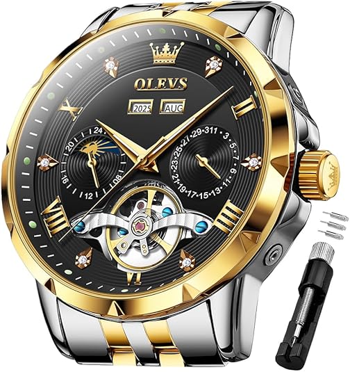 Men's Automatic Watch Skull Mechanical Classic Luxury Business Diamond Stainless Steel Waterproof Luminous Date Calendar Men's Watch