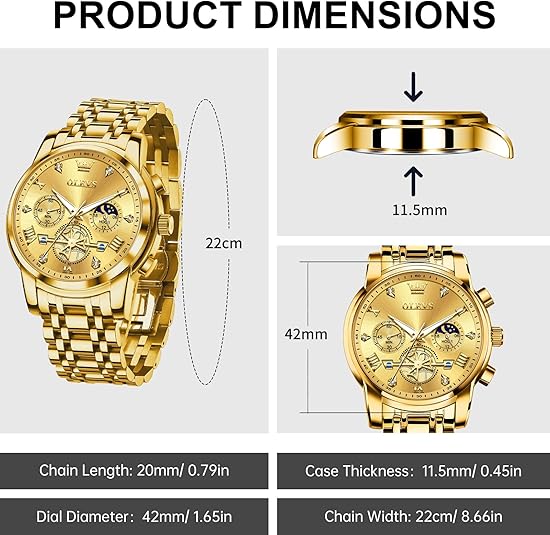 Men's Silver Watch, Men's Stainless Steel Chronograph Watch, Men's Analog Quartz Large Face Men's Watch Luxury Waterproof Roman Numerals Dress Diamond Cameo