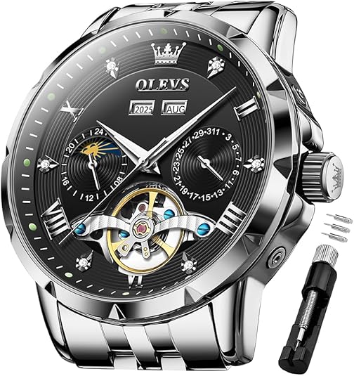 Men's Automatic Watch Skull Mechanical Classic Luxury Business Diamond Stainless Steel Waterproof Luminous Date Calendar Men's Watch