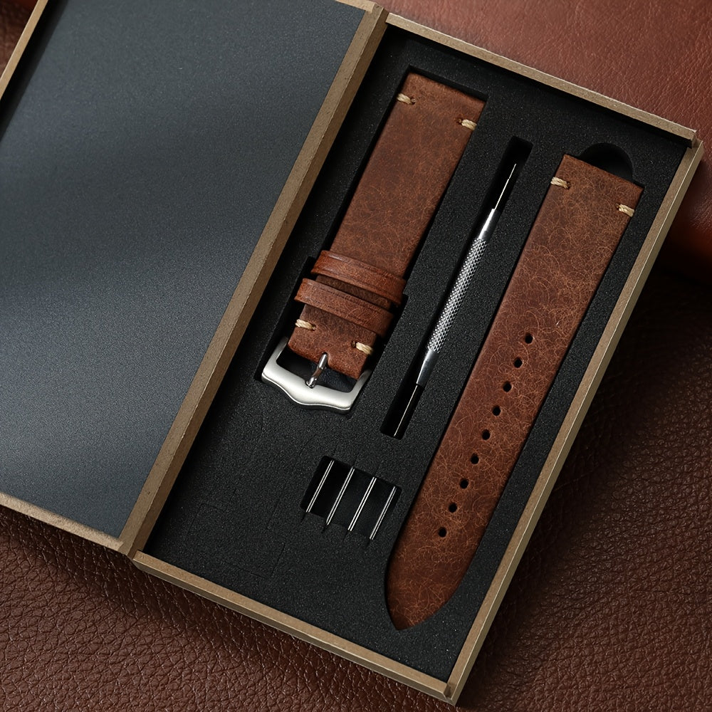 Vintage Genuine Leather Watch Strap 20mm 22mm Exquisite Gift Box Packaging, Men'S Frosted Casual Watch Band
