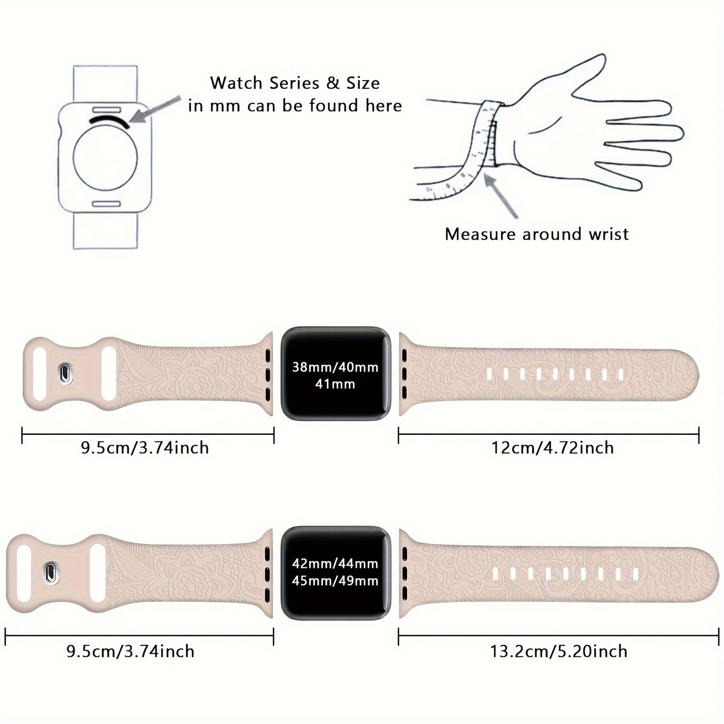 2-Pack iWatch Bands - Floral Engraved, Water-Resistant, Soft Silicone Straps, 40mm-49mm, Compatible with Series 8\u002F7\u002F6\u002F5\u002F4\u002F3\u002F2\u002F1\u002FSE\u002FUltra
