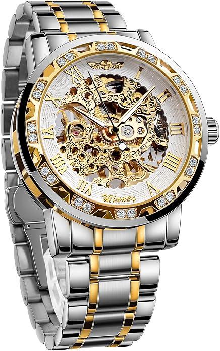 Vintage Manual Mechanical Skull Watch with Diamonds and Engraved Flower Craft Men's Skull Watch Mechanical Classic Roman Numerals