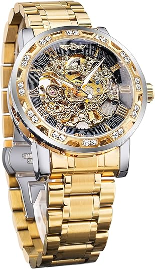 Vintage Manual Mechanical Skull Watch with Diamonds and Engraved Flower Craft Men's Skull Watch Mechanical Classic Roman Numerals