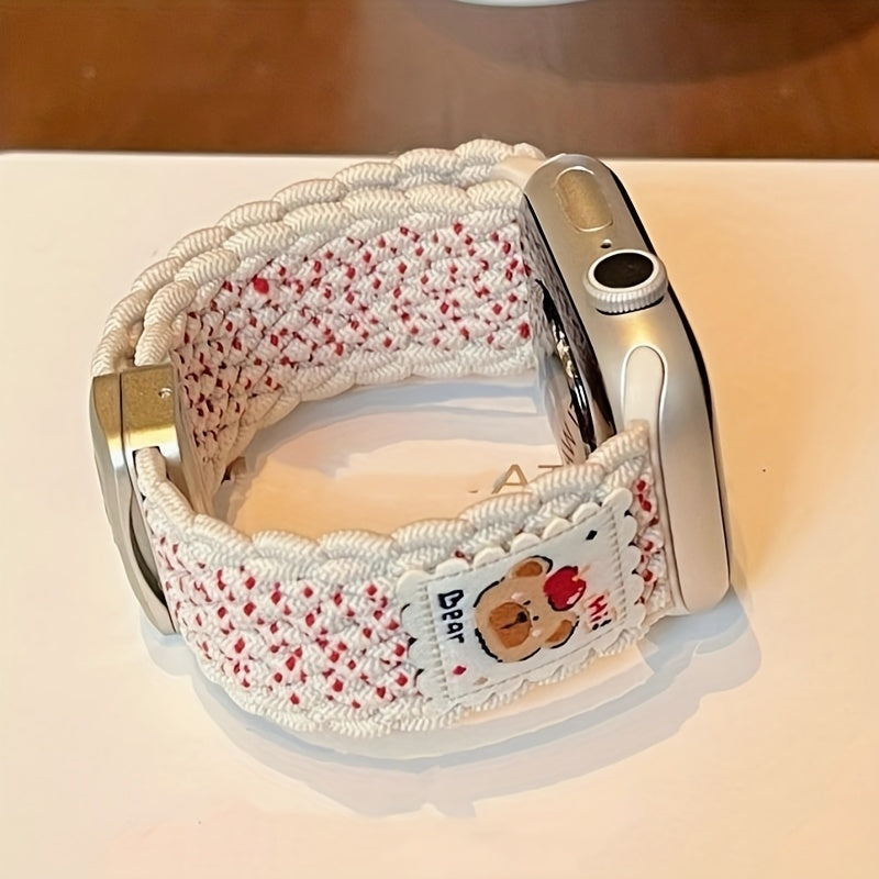 Y2K Summer Stylish Bear Magnetic Nylon Strap + Case for Apple Watch 10 Ultra 9 8 7 6 SE 5 Cute Knitting Breathable Band for iwatch 42mm 46mm 49mm 45 40 42 44 38 Gift