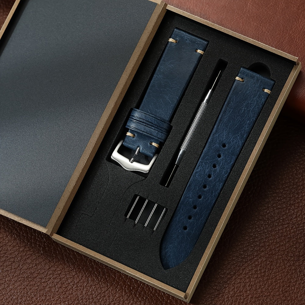 Vintage Genuine Leather Watch Strap 20mm 22mm Exquisite Gift Box Packaging, Men'S Frosted Casual Watch Band