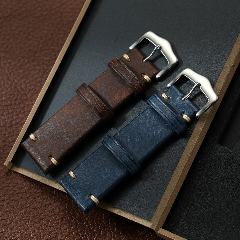 Vintage Genuine Leather Watch Strap 20mm 22mm Exquisite Gift Box Packaging, Men'S Frosted Casual Watch Band
