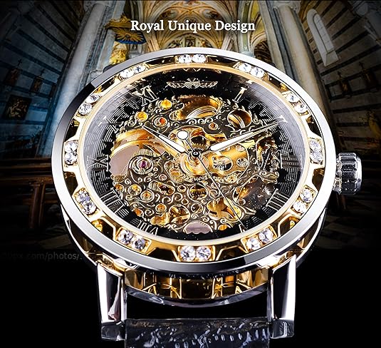 Vintage Manual Mechanical Skull Watch with Diamonds and Engraved Flower Craft Men's Skull Watch Mechanical Classic Roman Numerals
