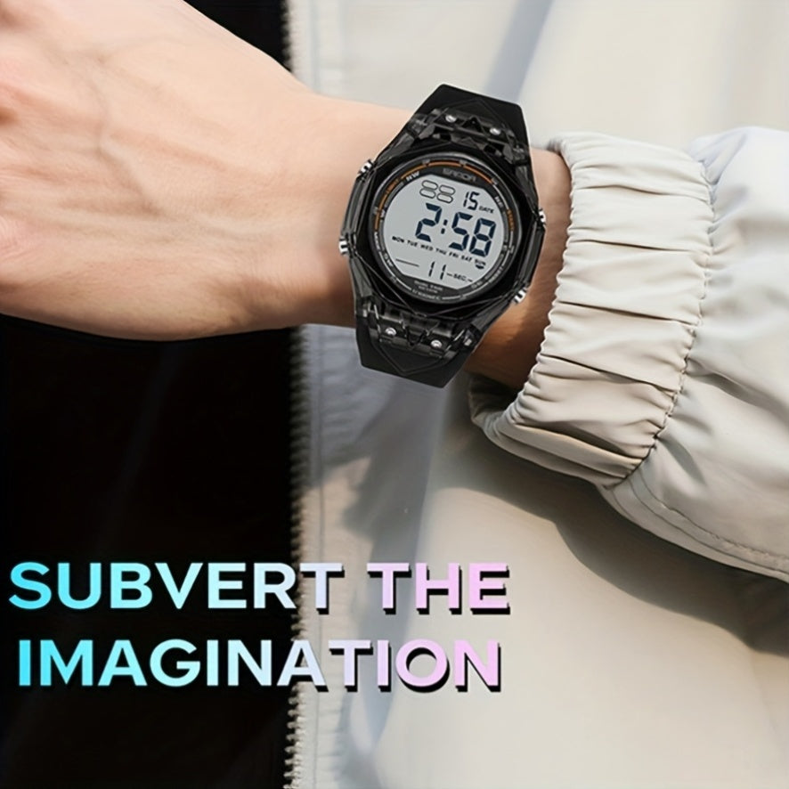 SANDA Men'S & Women'S Digital Watch, Semi-Transparent Case, Countdown, Alarm Clock, Dual Time, Night Light, 5ATM, Sports Watch, Commuting\u002FExam\u002FSports, SANDA