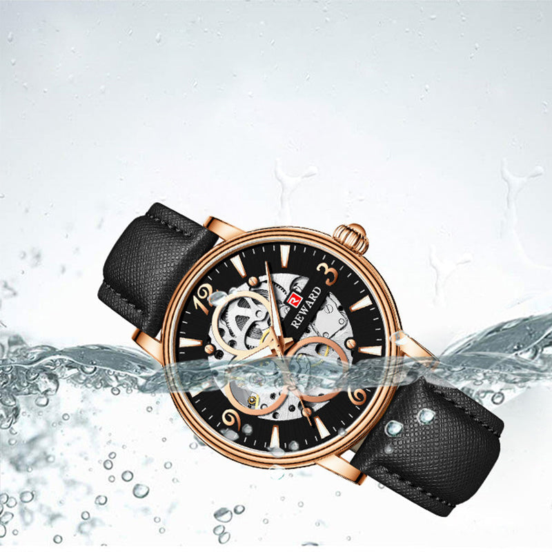 Men's Business Mechanical Watch with Leather Strap