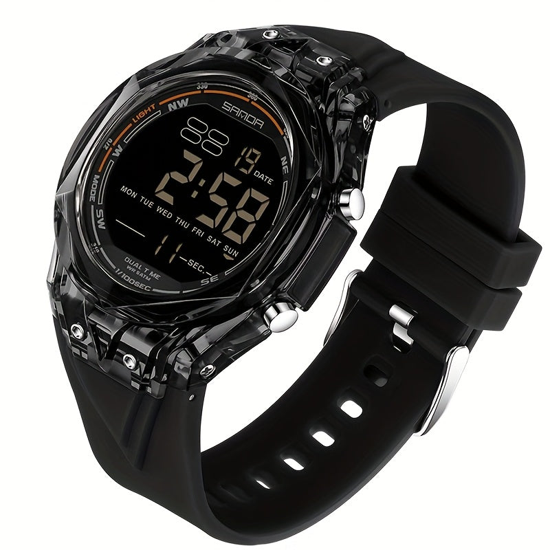 SANDA Men'S & Women'S Digital Watch, Semi-Transparent Case, Countdown, Alarm Clock, Dual Time, Night Light, 5ATM, Sports Watch, Commuting\u002FExam\u002FSports, SANDA