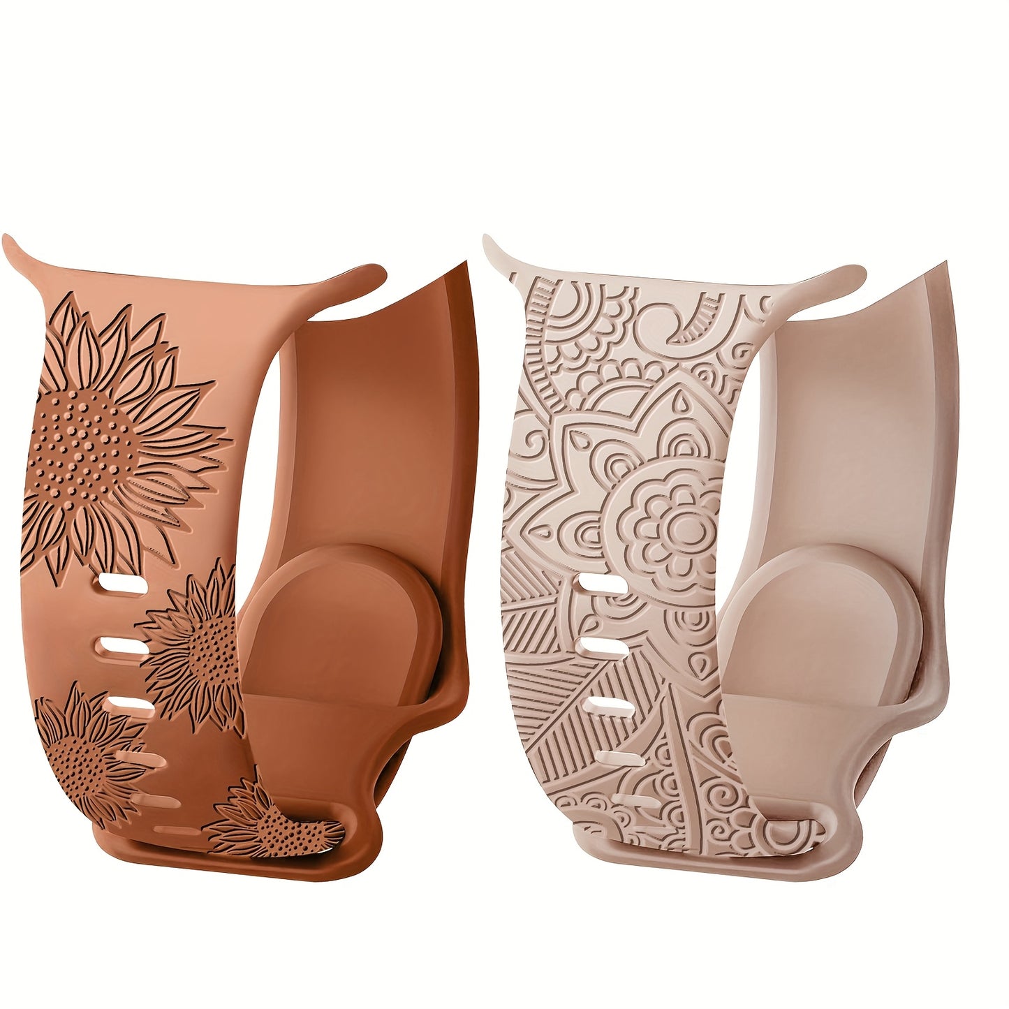 2-Pack iWatch Bands - Floral Engraved, Water-Resistant, Soft Silicone Straps, 40mm-49mm, Compatible with Series 8\u002F7\u002F6\u002F5\u002F4\u002F3\u002F2\u002F1\u002FSE\u002FUltra