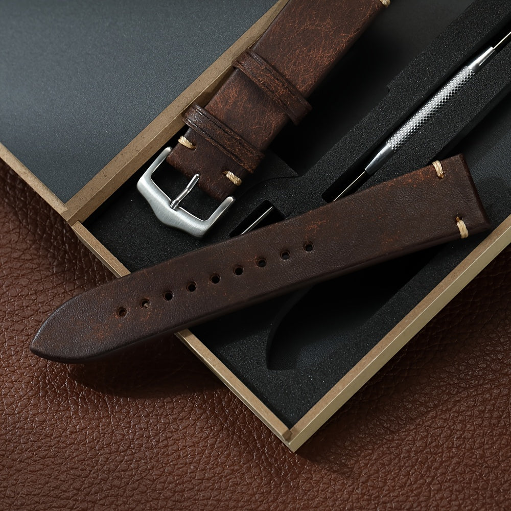 Vintage Genuine Leather Watch Strap 20mm 22mm Exquisite Gift Box Packaging, Men'S Frosted Casual Watch Band