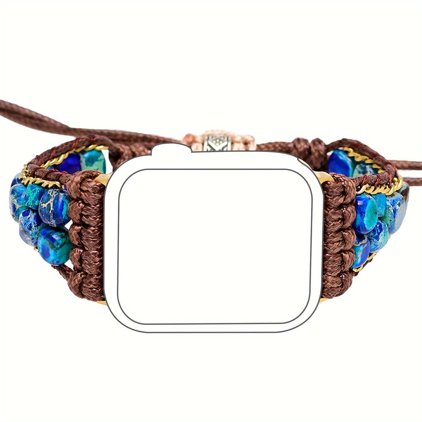 Dark Blue Imperial Stone Purple Flower Imperial Stone Stone Beads Hand-Woven Watch Strap Bohemian Style Apple Watch Strap Suitable for Iwatch Series 9 8 7 6 5 4 3 2 1 Se Ultra