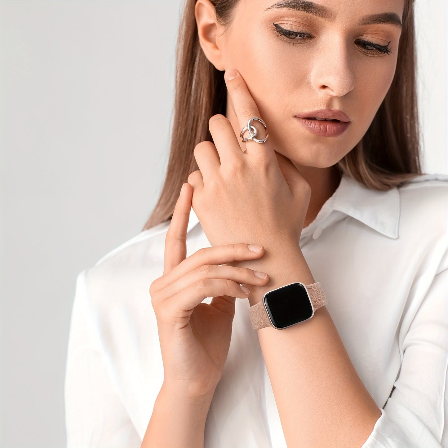2-Pack iWatch Bands - Floral Engraved, Water-Resistant, Soft Silicone Straps, 40mm-49mm, Compatible with Series 8\u002F7\u002F6\u002F5\u002F4\u002F3\u002F2\u002F1\u002FSE\u002FUltra