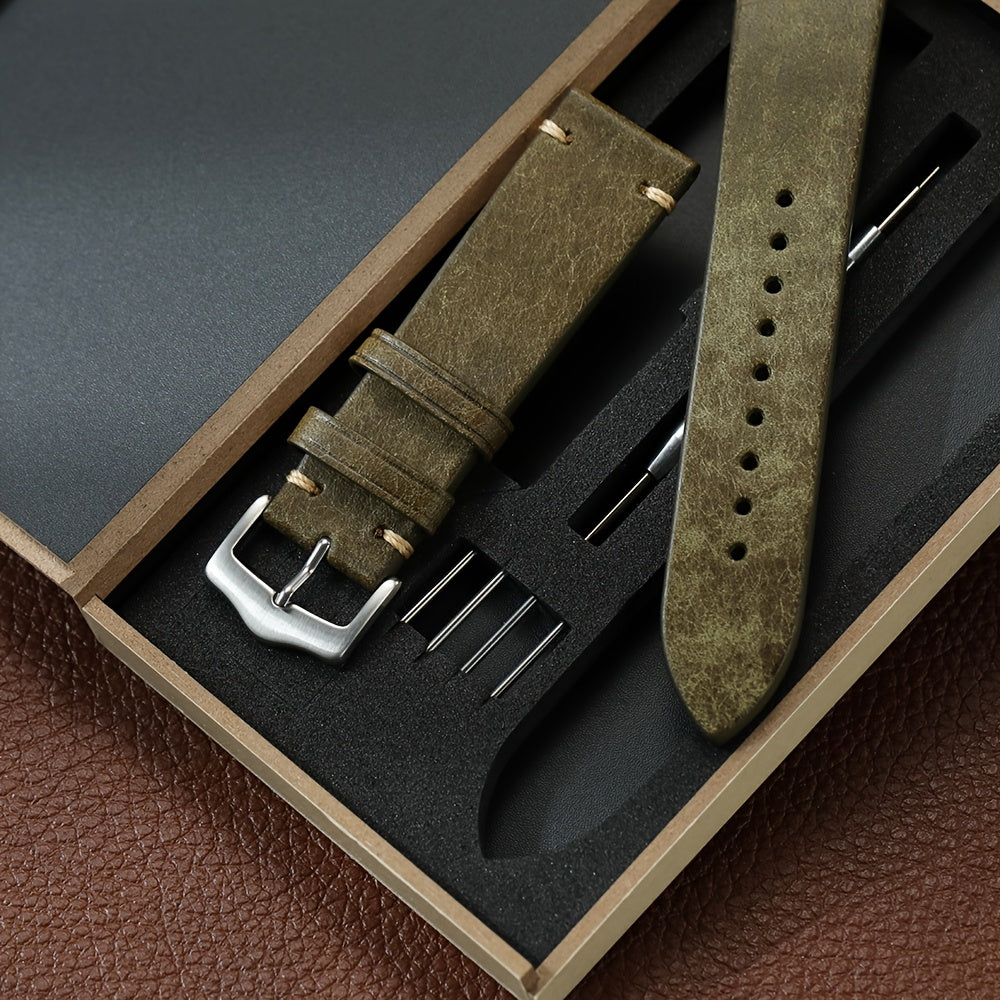 Vintage Genuine Leather Watch Strap 20mm 22mm Exquisite Gift Box Packaging, Men'S Frosted Casual Watch Band