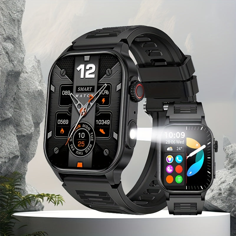 LIGE New Smart Watch LED Flashlight 2.01-inch High-definition Large Screen 370mAh Wireless Call Weather Forecast AI Voice Assistant Dial 100+ Scientific Sports Modes Rich Applications Reminder Function Sports Watch Gift for Men And Women