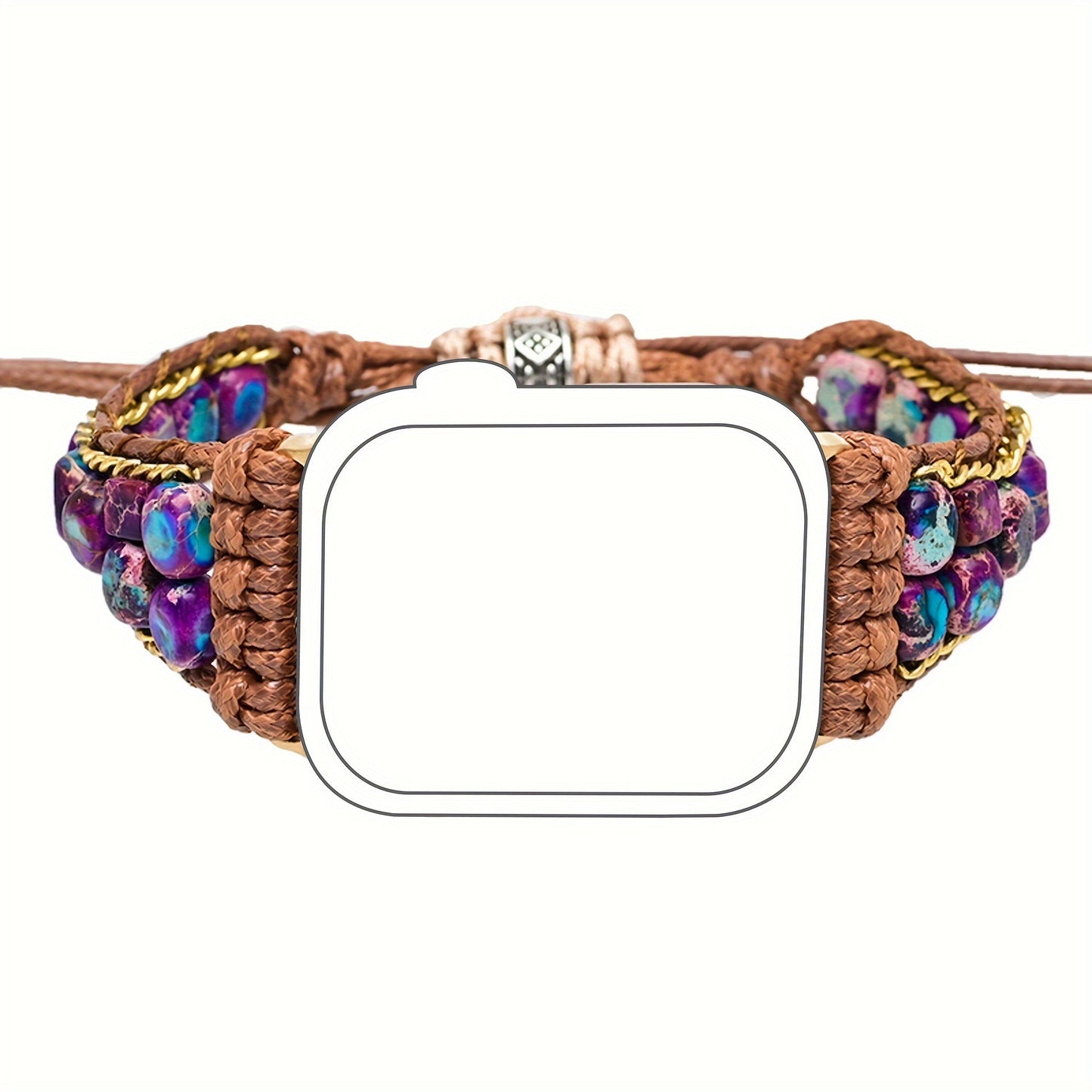 Dark Blue Imperial Stone Purple Flower Imperial Stone Stone Beads Hand-Woven Watch Strap Bohemian Style Apple Watch Strap Suitable for Iwatch Series 9 8 7 6 5 4 3 2 1 Se Ultra