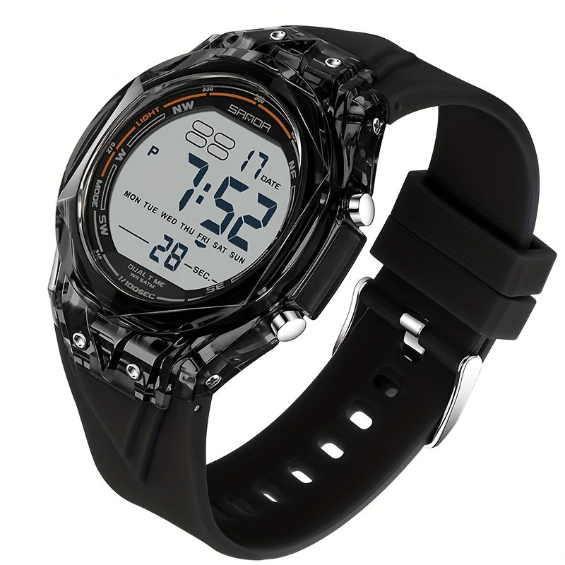 SANDA Men'S & Women'S Digital Watch, Semi-Transparent Case, Countdown, Alarm Clock, Dual Time, Night Light, 5ATM, Sports Watch, Commuting\u002FExam\u002FSports, SANDA
