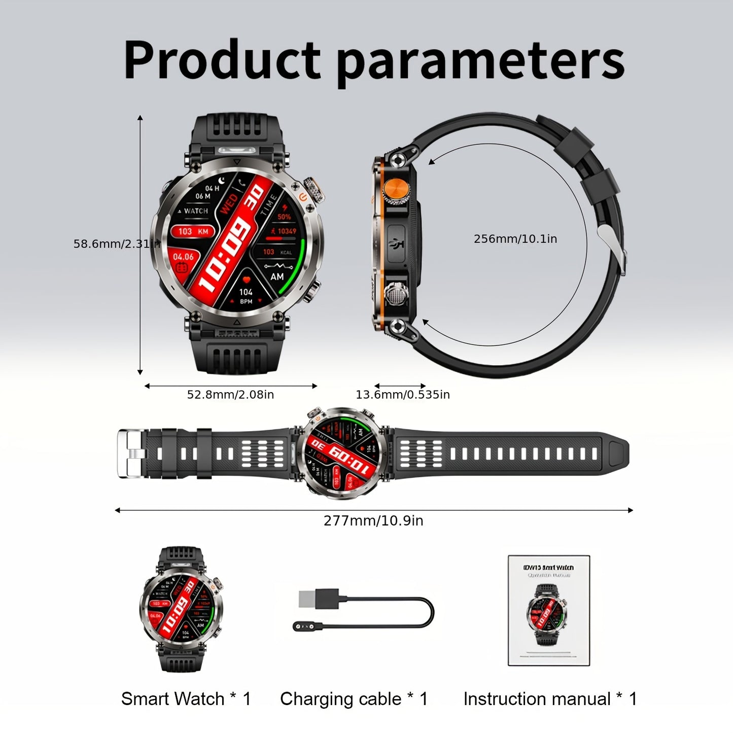 Men's Sports Smart Bracelet Watch for Men And Women (Answer/Make Call), 1.7" IPS Round Full Screen Fitness Tracker with Flashlight, Compass, 100+ Sport Modes