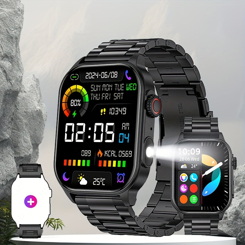 LIGE New Smart Watch LED Flashlight 2.01-inch High-definition Large Screen 370mAh Wireless Call Weather Forecast AI Voice Assistant Dial 100+ Scientific Sports Modes Rich Applications Reminder Function Sports Watch Gift for Men And Women