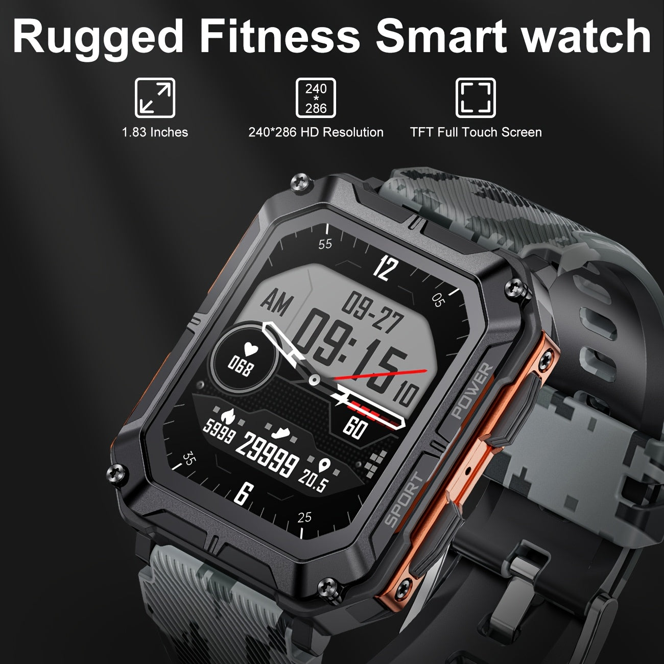 1pc LIGE Men'S Smart Watch, 1.83" HD IPS Display, Wireless 5.0, 120+ Sports Modes, Notifications, USB Charging, Lithium Polymer Battery, Hybrid Style, Non-Waterproof, with Hook-and-Eye Clasp