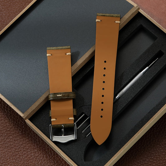 Vintage Genuine Leather Watch Strap 20mm 22mm Exquisite Gift Box Packaging, Men'S Frosted Casual Watch Band
