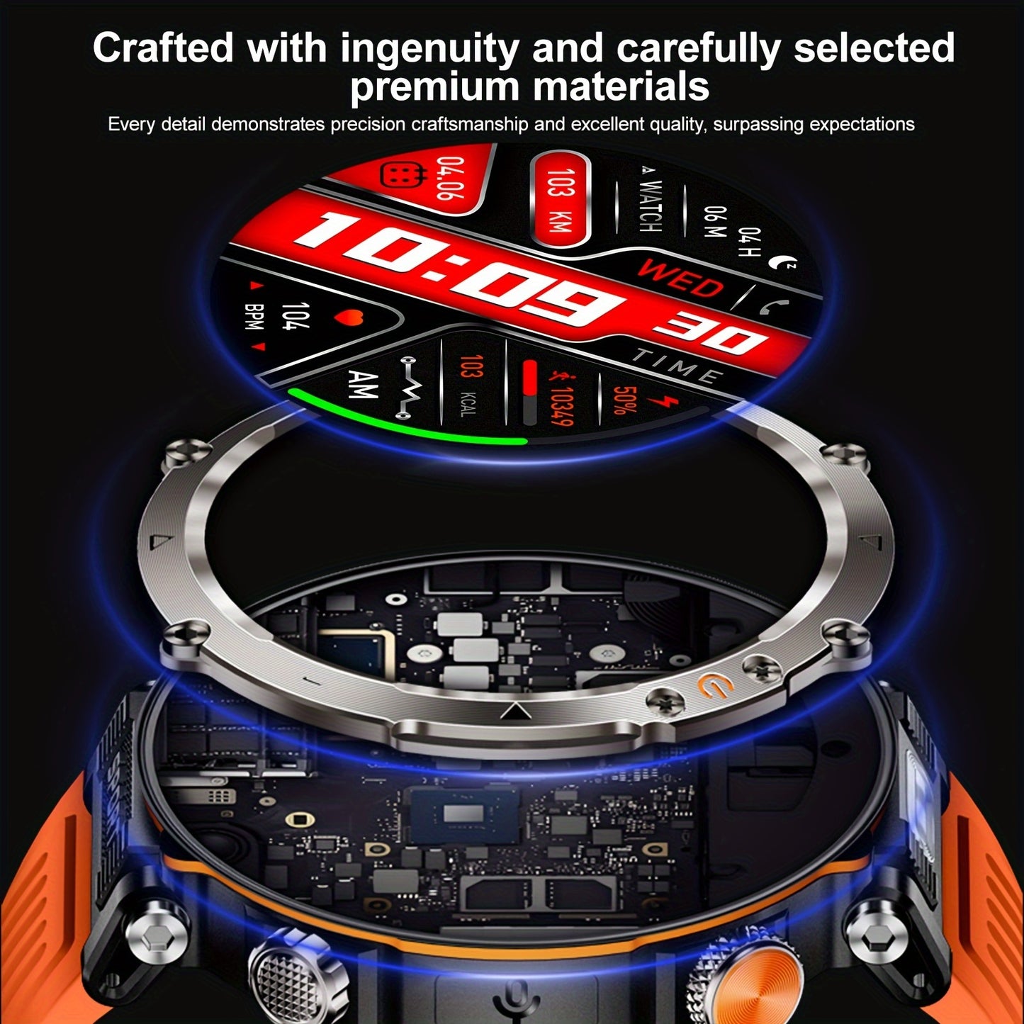 Men's Sports Smart Bracelet Watch for Men And Women (Answer/Make Call), 1.7" IPS Round Full Screen Fitness Tracker with Flashlight, Compass, 100+ Sport Modes