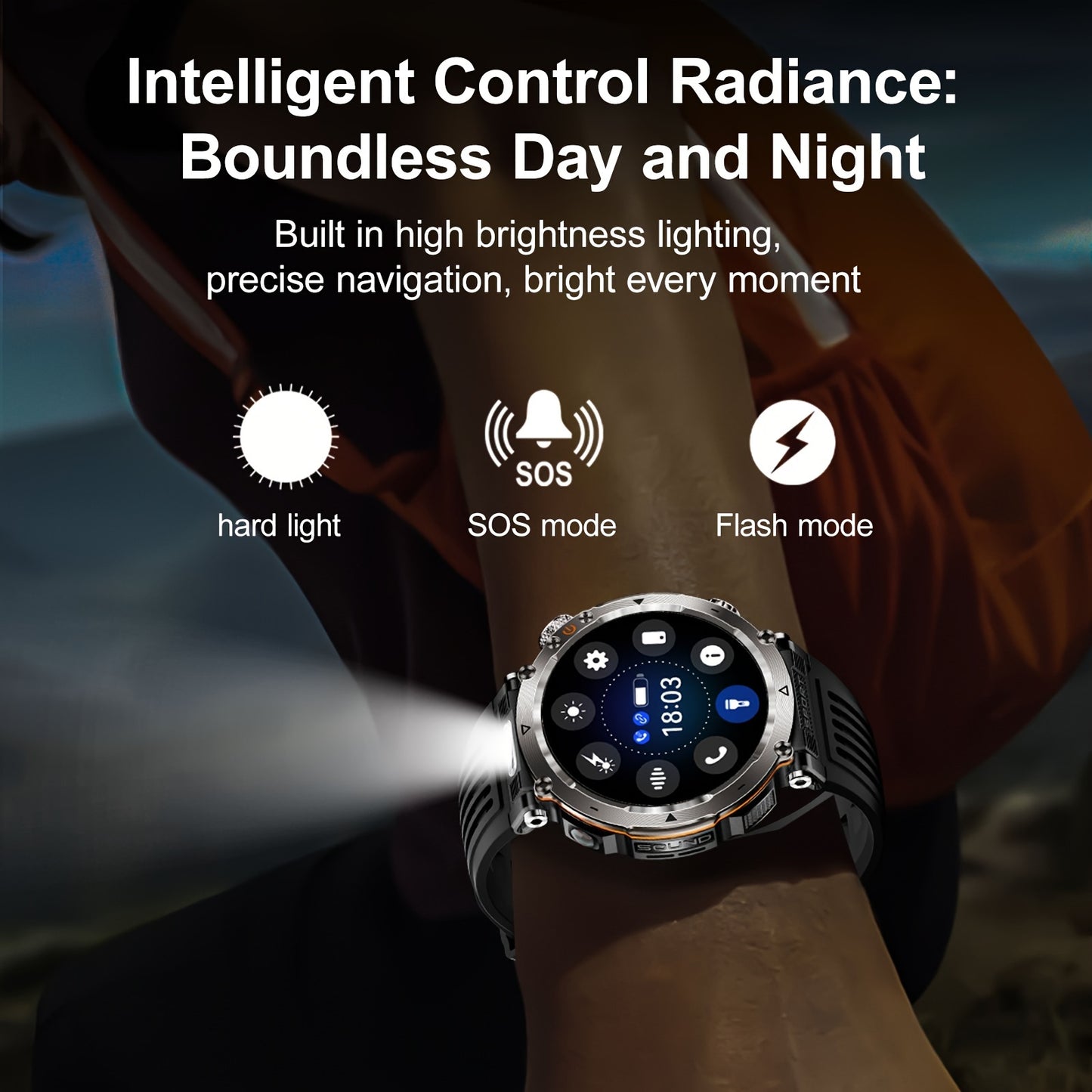 Men's Sports Smart Bracelet Watch for Men And Women (Answer/Make Call), 1.7" IPS Round Full Screen Fitness Tracker with Flashlight, Compass, 100+ Sport Modes