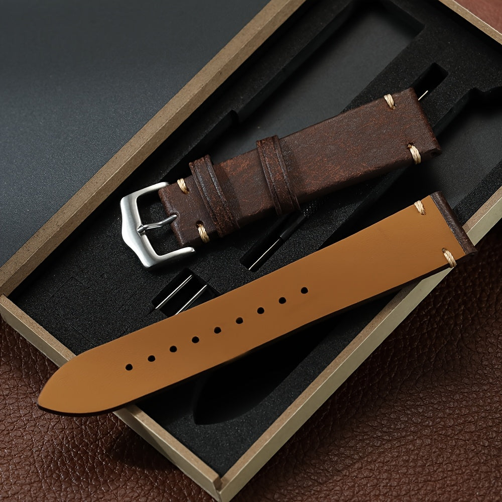 Vintage Genuine Leather Watch Strap 20mm 22mm Exquisite Gift Box Packaging, Men'S Frosted Casual Watch Band