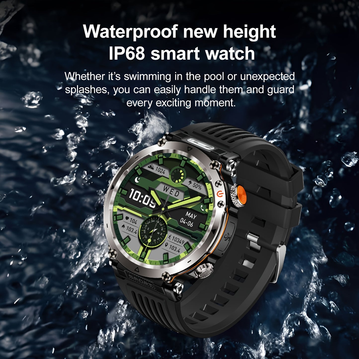 Men's Sports Smart Bracelet Watch for Men And Women (Answer/Make Call), 1.7" IPS Round Full Screen Fitness Tracker with Flashlight, Compass, 100+ Sport Modes