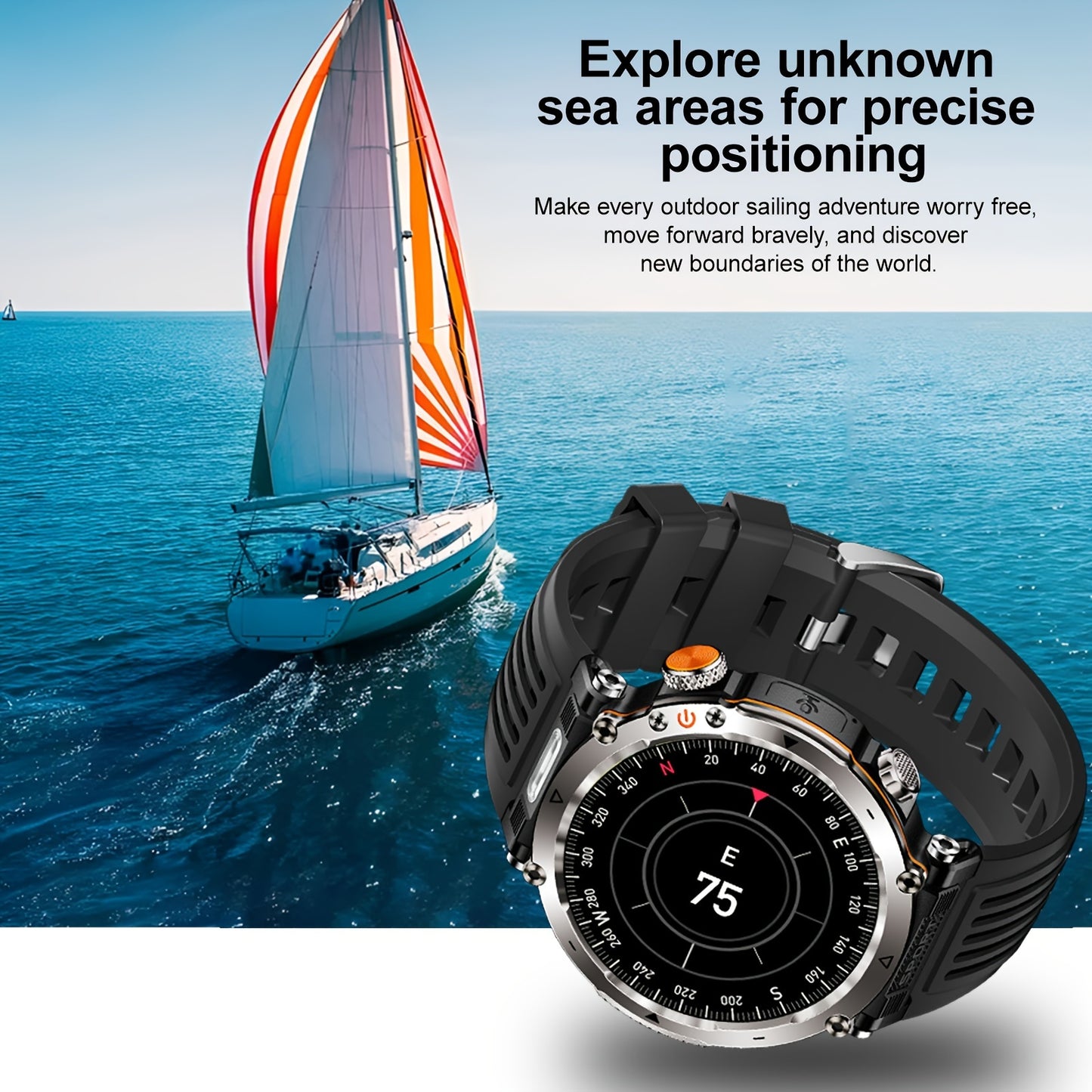 Men's Sports Smart Bracelet Watch for Men And Women (Answer/Make Call), 1.7" IPS Round Full Screen Fitness Tracker with Flashlight, Compass, 100+ Sport Modes